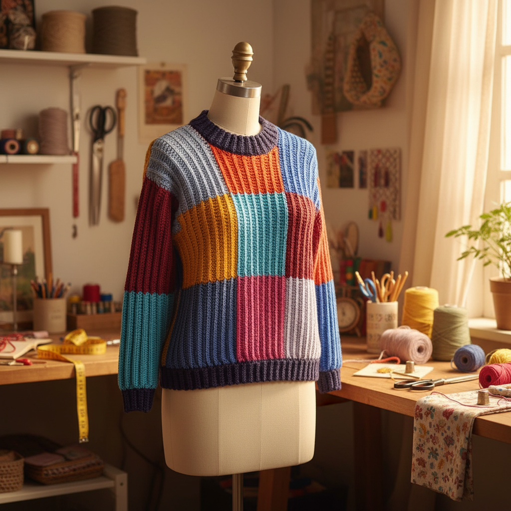 Boxy Checks Crochet Sweater Pattern (PDF Download)