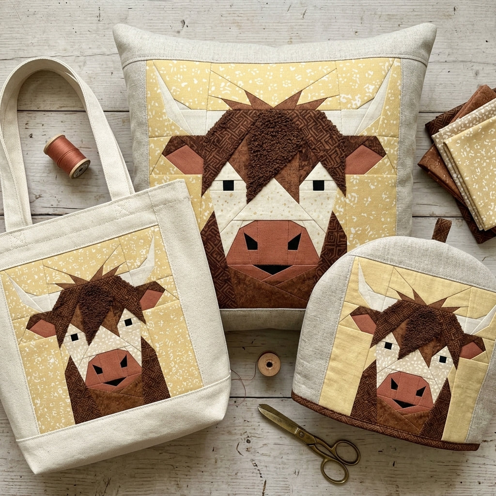 Scottish Coo Quilt Block FPP Pattern - 3 Sizes (PDF Download)