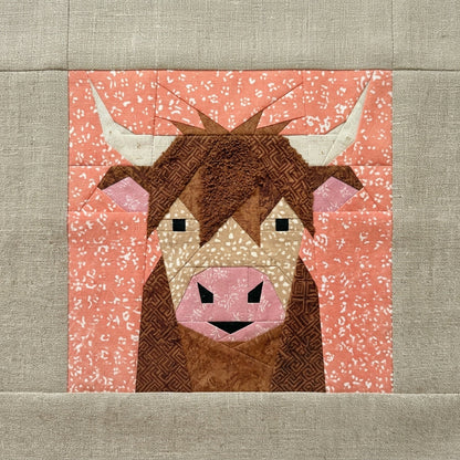 Scottish Coo Quilt Block FPP Pattern - 3 Sizes (PDF Download)
