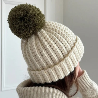 Soft Cream Pom Beanie Crochet Pattern (PDF Download)