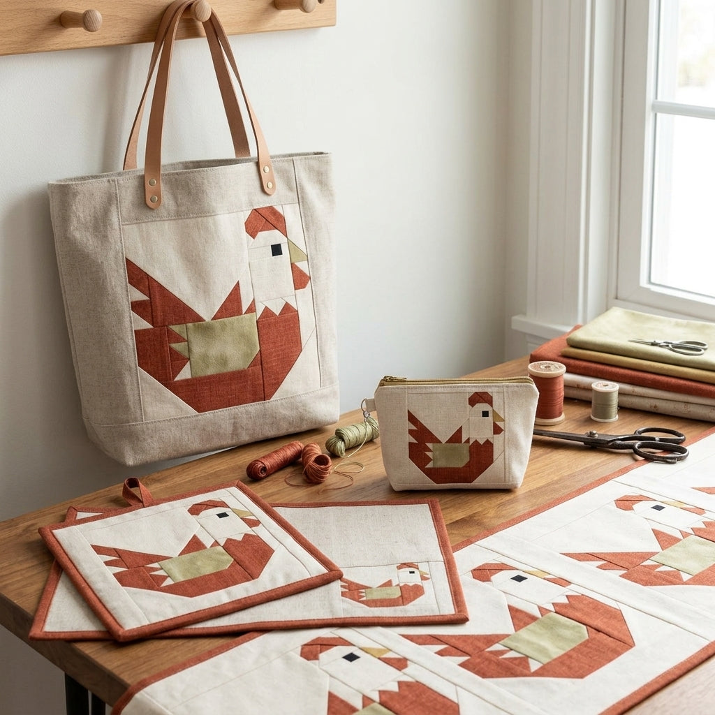 Rooster Quilt Block FPP Pattern - 3 Sizes (PDF Download)