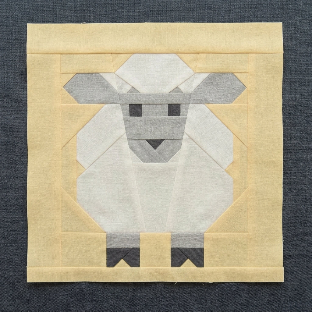 Pure White Sheep Quilt Block FPP Pattern - 3 Sizes (PDF Download)